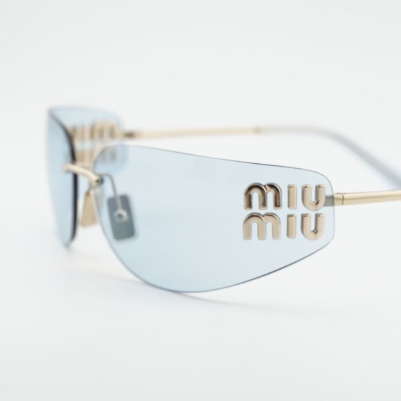 Miu Miu MUA51S ZVN10P Sunglasses Pale Gold Rectangle Frame, Light Blue Lenses main image 8
